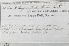 1855 Old Colony & Fall River Railroad Billhead Purchase Receipt Ad Boston Daily