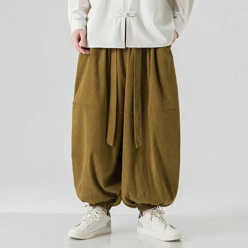 Pantalones harén holgados de pana para hombre calce suelto estilo chino pantalones informales largos - Imagen 12 de 17