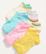 Old Navy Kids Size Large  Girls Ankle Socks 6 Pack  Solid Checkered .. NWT
