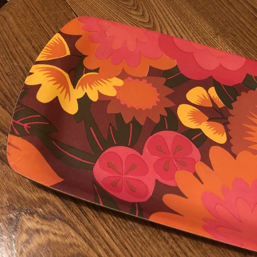 VINTAGE THETFORD FLOWER POWER YELLOW ORANGE MELAMINE PLASTIC TRAY LONG RECTANGLE - Picture 12 of 12