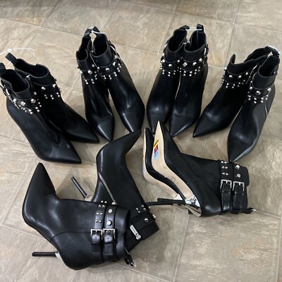 Michael Kors Women Amal Astor Studs Black Dress Heels Boots Zip Up Display Shoe