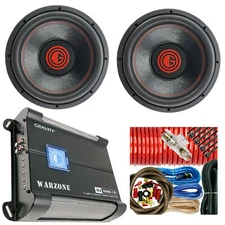 Gravity WZ3000.1D Warzone 3000W Class D Amp + 2x Subwoofers 12" 4000W + 4 Ga Kit