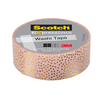 Scotch  Expressions Washi Tape C614-P2, Pastel Pink with Gold Foil Dots