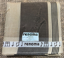 MAN HANDKERCHIEF CLASSIC MUSIC ART BROWN SAXOPHONE VTG COTTON POCKET SQUARE 18"