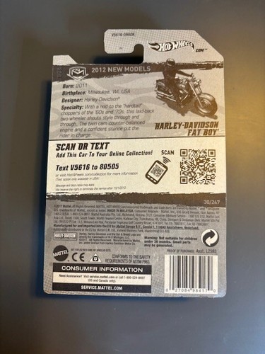 2011 Hot Wheels Harley-Davidson Fatboy 2012 New Models - Picture 2 of 2