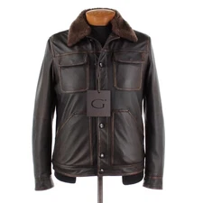 Gimo's NWT 100% Patina Leather Jacket w Removable Shearling Collar Sz M In Brown