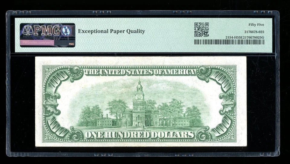 DBR 1934-B $100 St. Louis Vinson Fr. 2154-H PMG 55 EPQ Serial H02987428A - Image 2 of 2