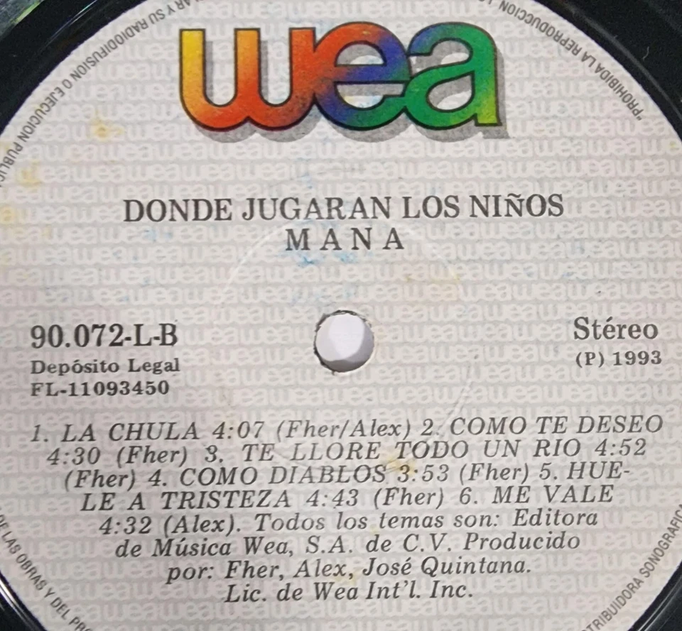 Mana Donde Jugaran Los Niños Lp Vinyl 1993 Rock Latin Pop Venezuela - Image 4 of 4