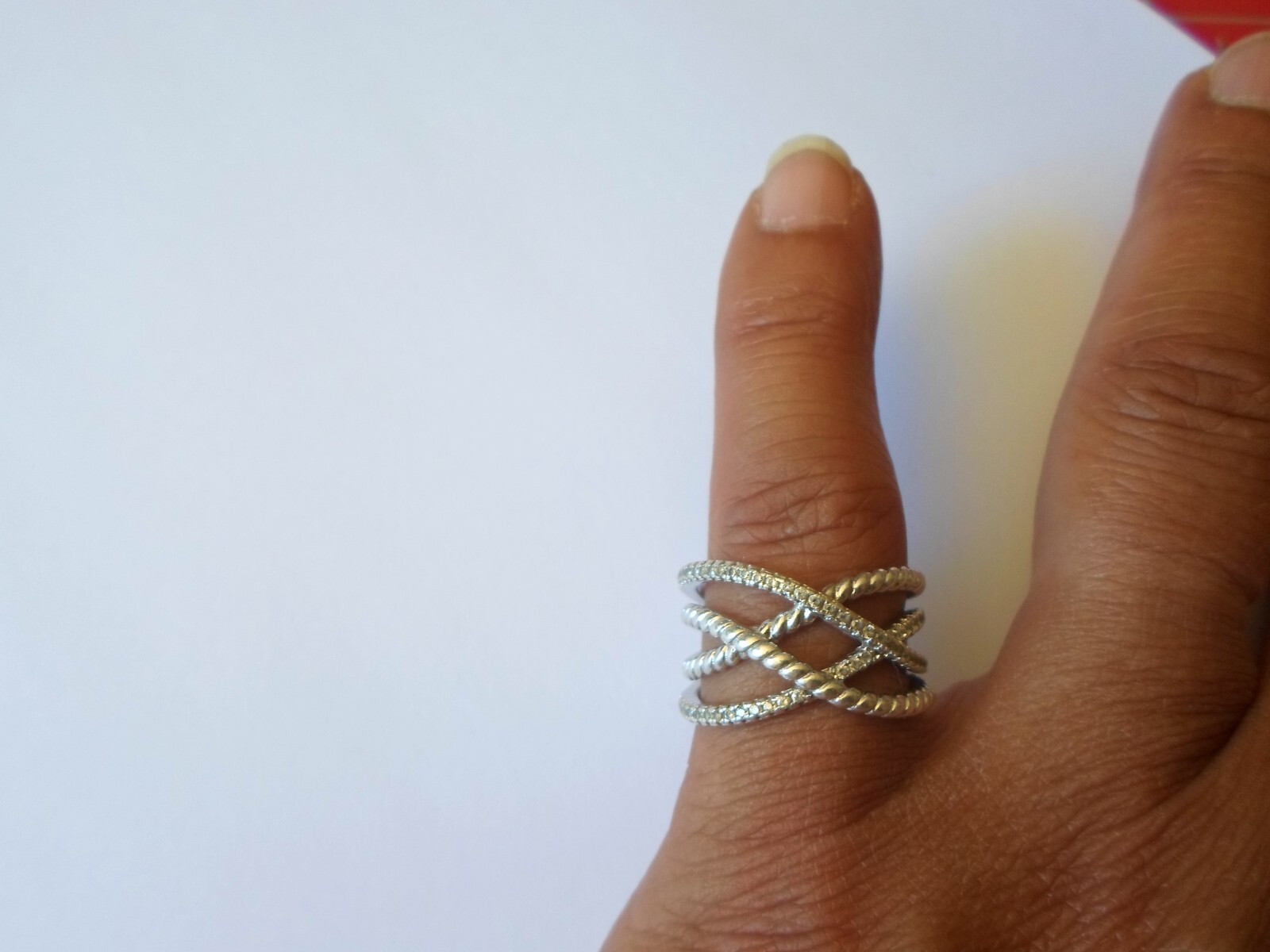 solid silver ring, openwork interlaced rings, zir… - image 1