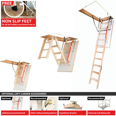 Frame size W70cm x L120cm H up to 280cm & Insulated Hatch Optistep Wooden Timber Folding Loft Ladder Attic Stairs