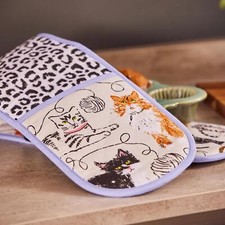 Double Oven Glove Ulster Weavers Feline Friends 100% Cotton Grey