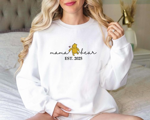 Mama Bear Embroidered Sweatshirt, Winnie The Pooh Mama Bear Hoodie, Mother Day