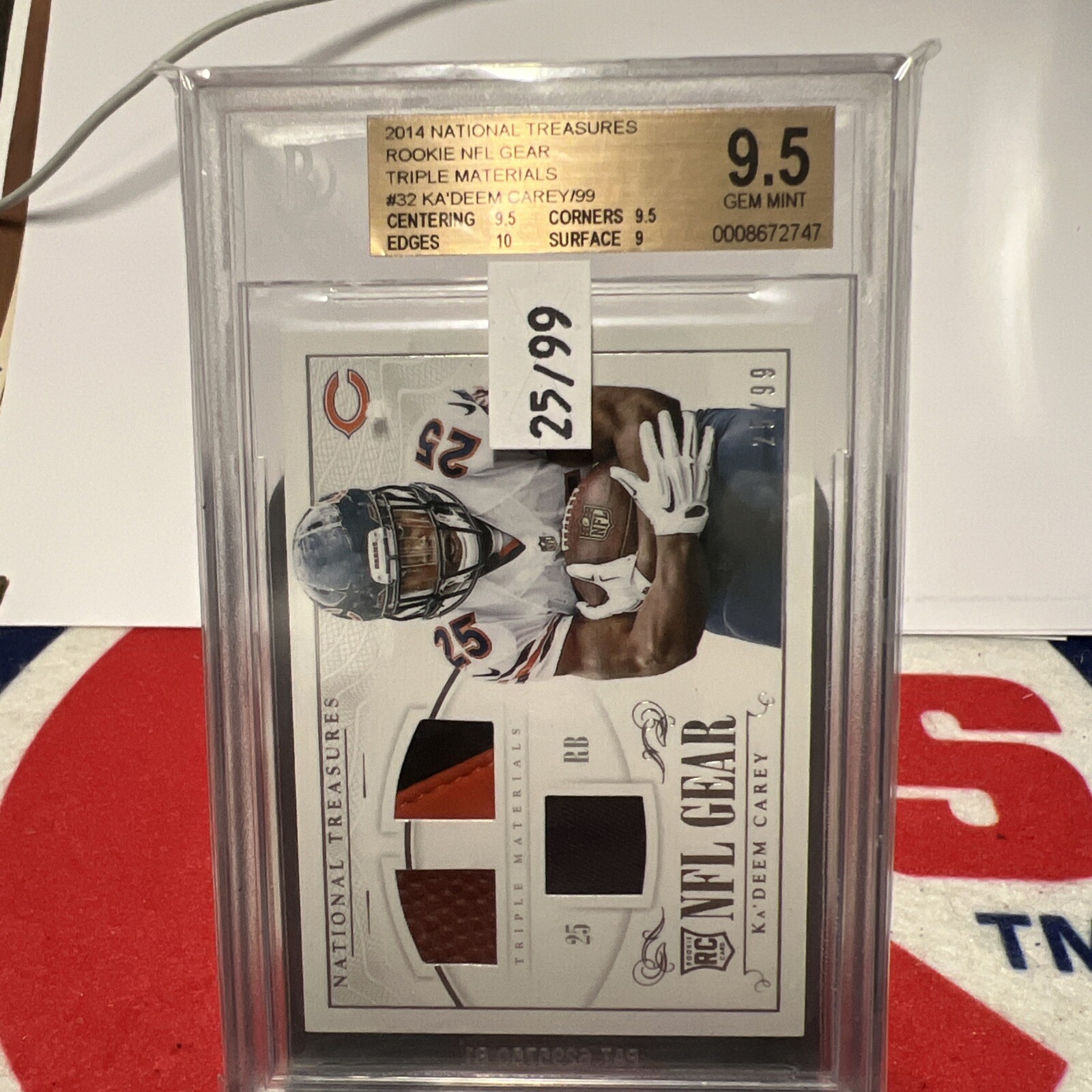 Ka'Deem Carey Panini National Treasures Rookie NFL Gear Quad Materials #KC Base