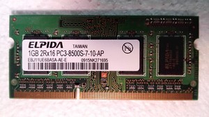 ELPIDA 1GB SO-DIMM DDR3 1066MHz, PC3-8500S, RAM 204-PIN, Memory Modul