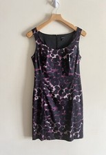 Ann Taylor 4 Black mauve Purple Silk Blend Sheath dress Career Cocktail Leopard