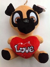 Valentine's Day 11" Stuffed Animal Pug Love Heart Puppy Dog Brown NEW
