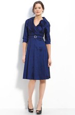 Eliza J Portrait Collar Taffeta Dress Sz 6 Navy (No Belt)