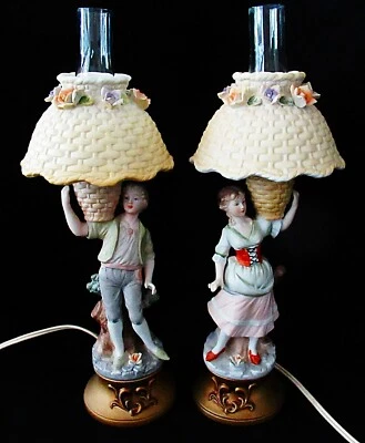 Vintage Pair Lenwile China Ardalt Japan Figural Table Lamps Handpainted - Image 1 of 4