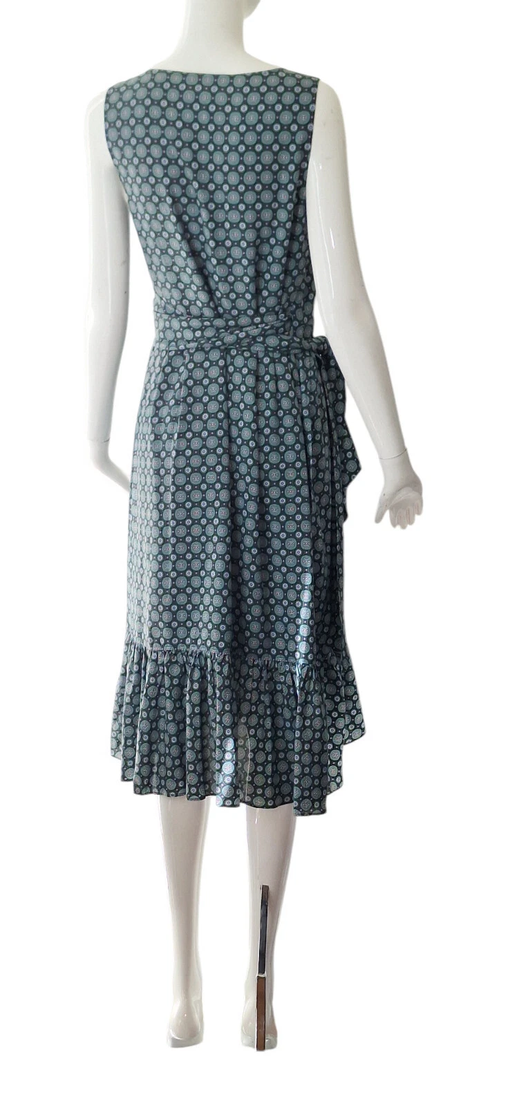Abito avvolgente Tory Burch stampa medaglione batik senza maniche con volant tg 4