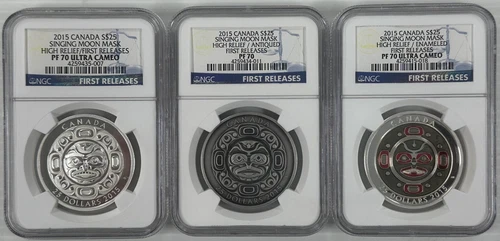 2015 Canada $25 Singing Moon Mask 3 Coin Set FR NGC PF70 High Relief Rare Coins