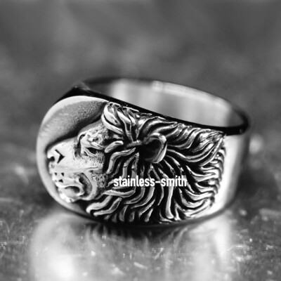 SMITH Men's Stainless Steel Lion Head Of Judah Ring For Men Silver Size  9-15