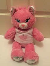 Build A Bear Workshop Pink Princess Cat silver sparkles stuffed Heart Crown 17"