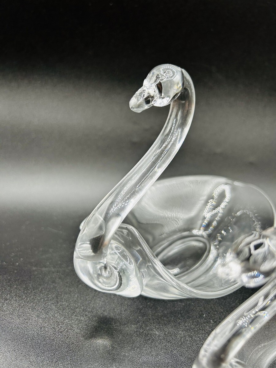 Vintage Set Of 2 Clear Large Glass Swan Dish by Duncan