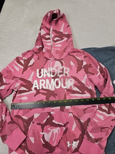 Under Armour Sweatshirts Girls Youth Large Gray & Pink Camo Hooded Pullover - Picture 3 of 10