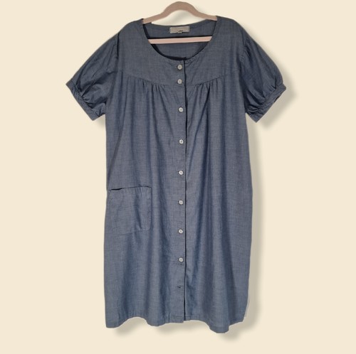 Elfindoll Blue Button Down Short Sleeved Chic Shirt Dress Size Medium