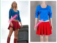 NewCosplay Costume Red Skirt Blue Shirt Supergirl Comics Uniform Suit