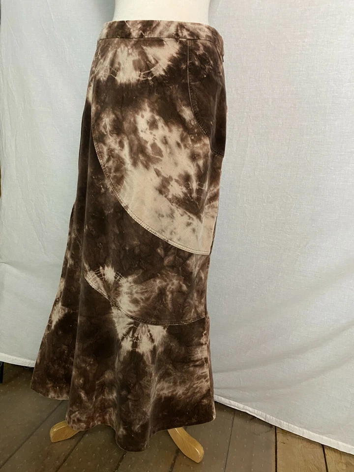 Maxi Falda Larga de Pana Tie Dye Marrón Beige Cintura Ancha Acampanada 8 Willi Smith De Colección Foto 2 de 4