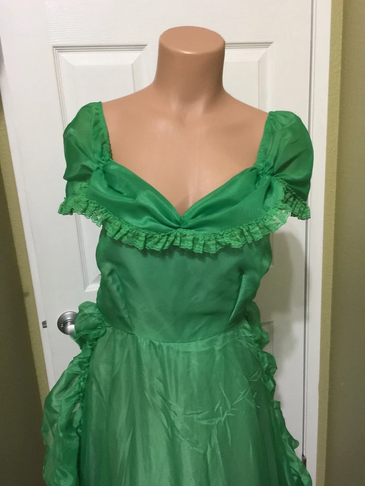 Mujer Victoriano Disfraz Vestido Verde Transparente Vintage Hecho a Mano Manga Larga Corta S Foto 3 de 4