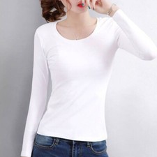 T-shirt donna basic manica lunga top maglia morbida girocollo solido