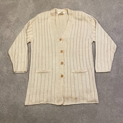 Vintage Escada Sweater Womens 38 Wool Shimmer Chunky 90s Academia Cardigan Italy