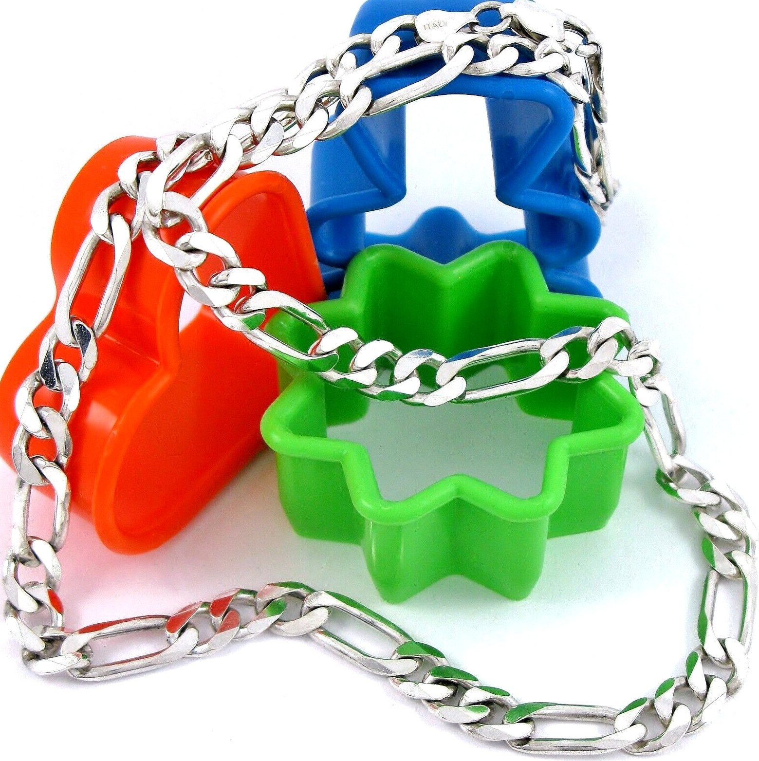 Solid Sterling Silver 925 Figaro 22" Necklace 38.… - image 4