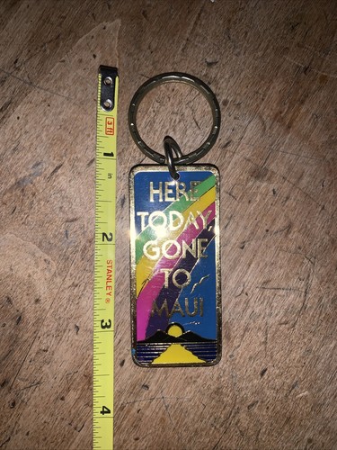Vintage 1987 Hawaii Maui Keychain Souvenir Keyring Metal Enamel Double Side - Picture 6 of 6