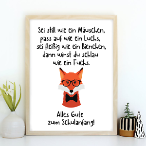 Kunstdruck Spruch Schule Einschulung Schulanfang Geschenk Fuchs Bild Neu Ebay