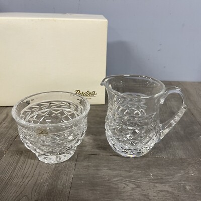 Vintage Cut Glass Crystal Heavy Yugoslavia Creamer and Sugar Bowl MCM Fancy New