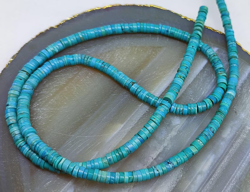 Perline Rondelle Sfaccettate Lunghe in Turchese Naturale AAA Grado Arizona, Blu
