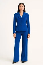 Blue Business Women’s M 2 Pc Pantsuit Set Wide Leg Trousers & Blazer Career Y2K