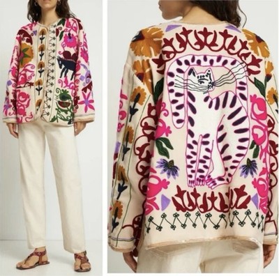 FORTE FORTE Jaguar De Lua Embroidered Wool Blend Jacket Italian Oversized S NWT