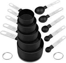 10pc Measuring Cups and Spoons Set Black Stainless Steel Kitchen Baking Tools