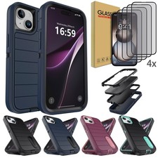 For Apple iPhone 15 Pro Max 15 Plus 15 Case Cover Hybrid Rubber / Tempered Glass