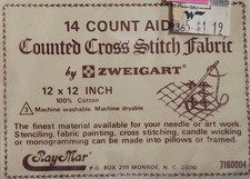 Zweigart 14 count 12"x12" ecru cross stitch fabric aida counted cross stitch