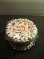 Vintage Happy Birthday Cake Candle With Candle Holder Hand Painted Cake Topper