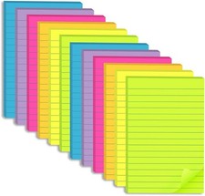 12 Pack Lined Sticky Notes 4x6 in,Bright Large Notepads with Lines
