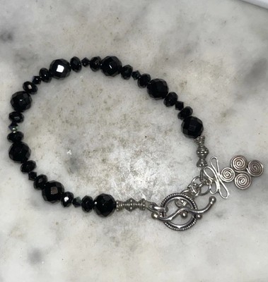 Black Glass Bracelet With Toggle Clasp
