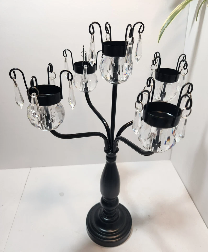 Candelabro candelabro Bed Bath & Beyond Tealight negro con prismas de cristal Foto 2 de 4