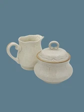 Ironstone Japan Creamer + Hearthside Baroque Sugar Bowl Speckled 70s Tableware