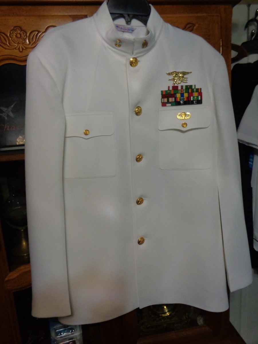USN US Navy Seal Special Warfare CPO DRESS WHITE JACKET with